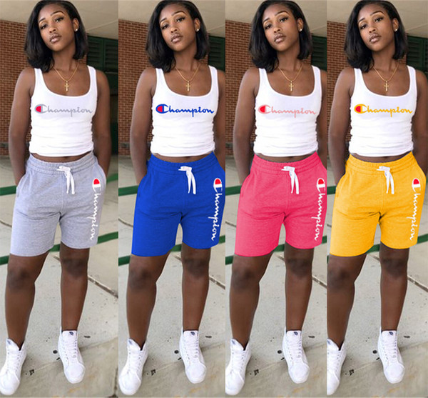 Women Champions Letter Sleeveless T Shirt Vest Pants Summer Tracksuit Outfits 2 Piece Set Sportswear Sports Clothing Suits A4801 S-3XL new