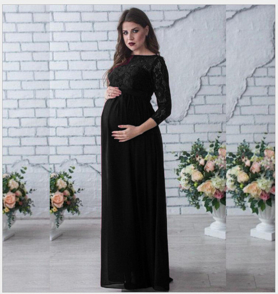 Pregnant Women Photography Props Long Sleeve Lace Maternity Gown Maxi Dress Hot Sale White/Wine Red Pregnancy Women Dress