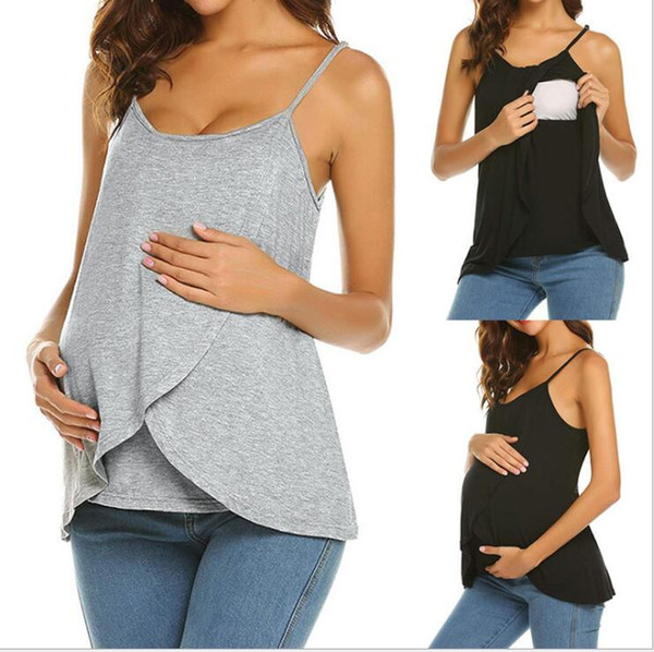 Women's Solid Color U-Neck Slim Fit Tank Top Adjustable Sling Sleeveless Small Vest Pregnant Women's Care Clothing