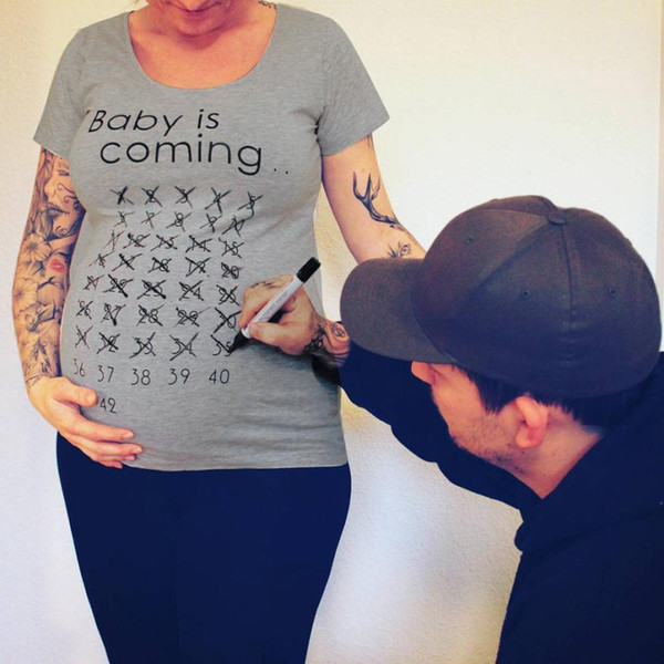 Pregnant Tees Pregnant Women Baby Is Coming Tops Letter Print Blouse Short Sleeve Maternity TShirt