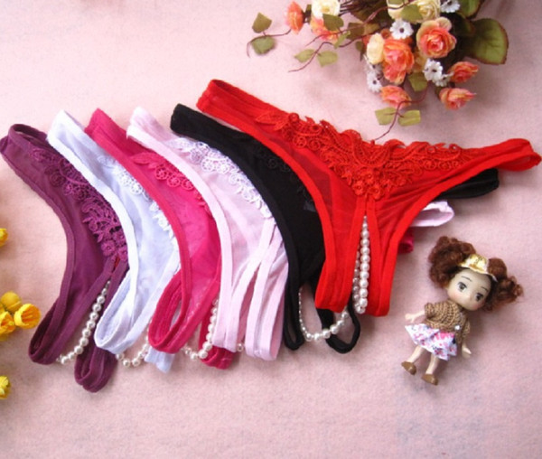 Women's Lace Briefs Lingeries Intimates Pearl Massage Rubs Panties Women's Low Waist Briefs Underwear Sex Pants Ladies Briefs