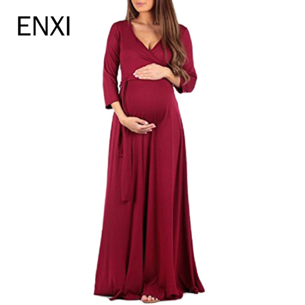 ENXI Maternity Clothing Soft Dress Clothes For Pregnant Women Maternity Dresses Long Dresses Pregnancy Women's Dress Summer