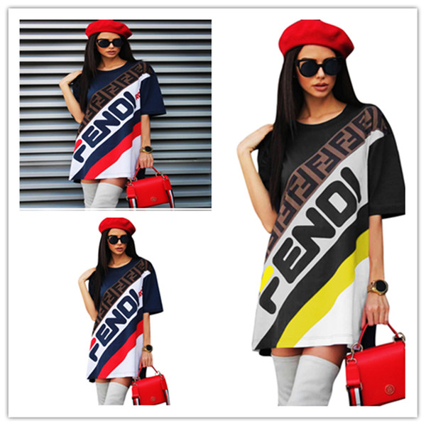 Women Long T-Shirt Dress Sports Skirt F Letter Printed Short Sleeve T shirts Tee Dresses Loose Fashion Striped Short Skirt Boutique NEW C436