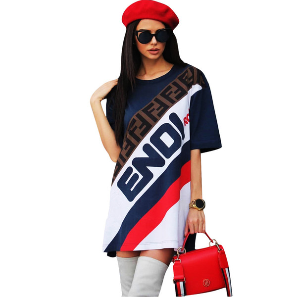 Women Sports Dress Summer Short Sleeve Long T-Shirt Skirt Loose Tee Dresses F Letter Printed Sportswear Street Club Clothing 2019 NEW C436