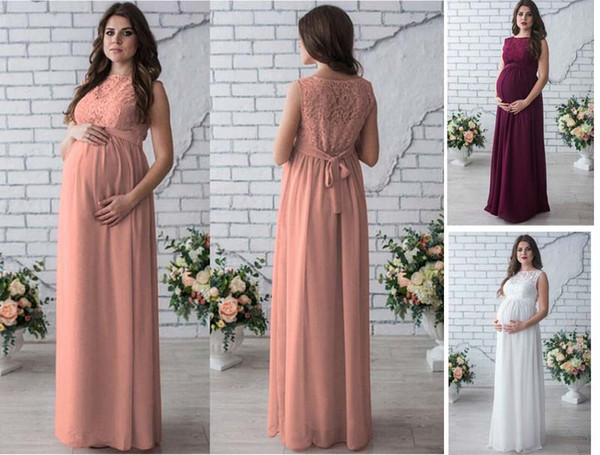 maternity dress Summer dress round collar sleeveless Lace long dress for pregnant women