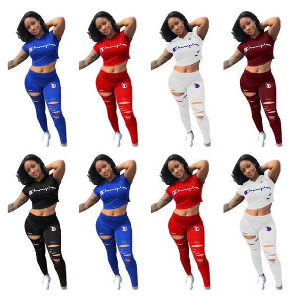 Women Tracksuit Champions Letter Print Brand Designer Hooded Short Sleeve Tops T-Shirt Pants 2PCS Set Summer Women Sportswear B3042