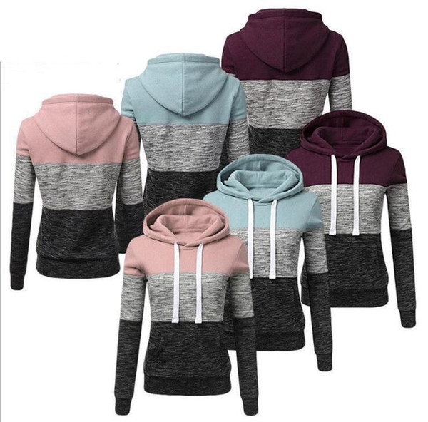 Women Patchwork Hooded Long Sleeve Sweatshirt Hoodie Pullover Jumper Sweater Tops Patchwork pull over hoodies KKA6612