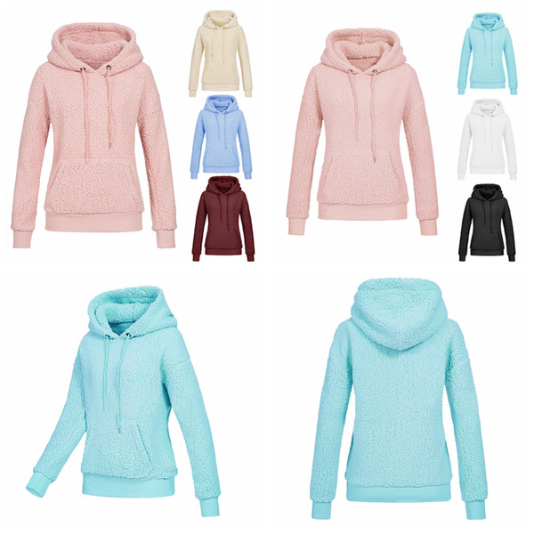 Winter Sherpa Pullover Hoodie Women Pocket Fleece Hooded Jacket Soft Warm Coat Overcoat Thicken Warm Home Outwear 7Colors 5size LJJA1026