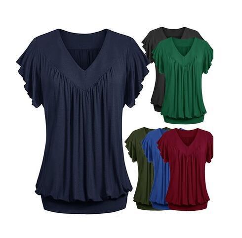 Women's T-shirt plus size loose V-neck short sleeve solid colors top lady clothing plus size S-5XL