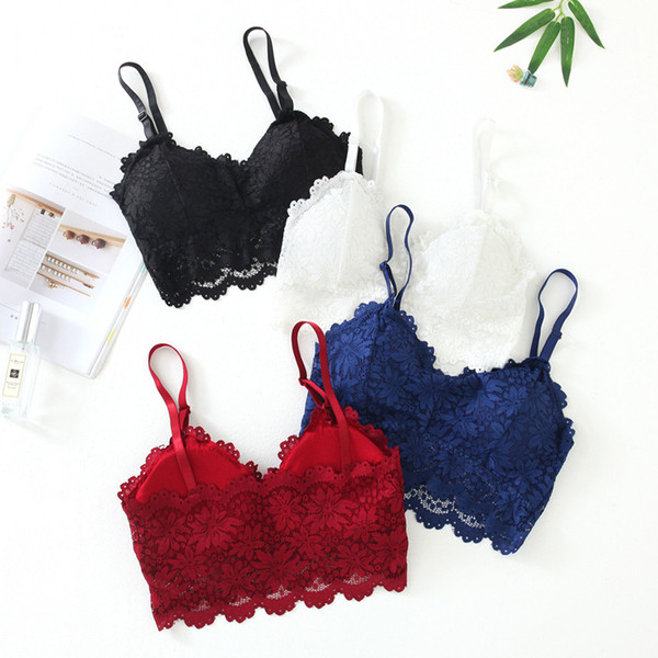 5 colors Sexy Camisole Padded Tank Tops Women's Fitness Underwear Lady Floral Lace Bralette Crop Top