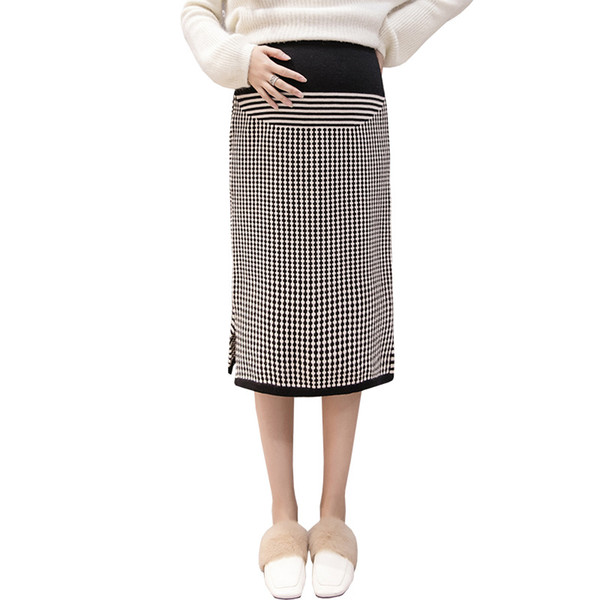 Maternity Bag Hip Skirt Houndstooth Thick Knit Stomach Skirt Knit Split Fork Maternity Dress Designer Skirt 48