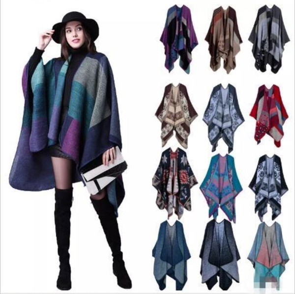 Women Pashmina Scarf Wrap Shawl Blanket Cloak 130*155CM Patchwork Plaid Cashmere Poncho Cape Lady Knit Shawl Cape 18 Colors b1520