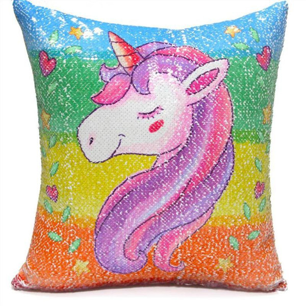 Sequins Mermaid Sofa Pillow Case Cartoon Unicorn Cushion Cover Glitter Sequins Pillowcase Reversible Sequins Pillow case cover