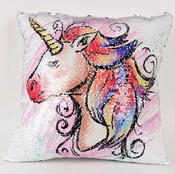 Cartoon Unicorn Mermaid Pillow Case Reversible Flip Sequin Unicorn Pillow Cover Magic Sequin Decor Cotton Linen Cushion Cover