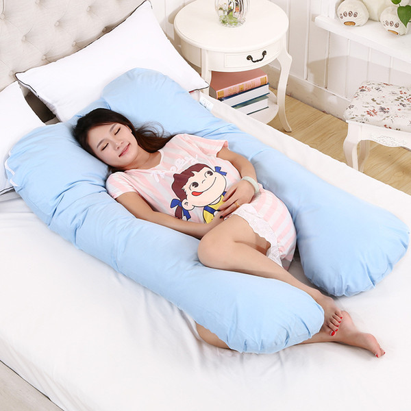 Multi-function soft comfortable side sleeper pregnant woman's pure cotton pillow u shape to see detachable plain color pillow