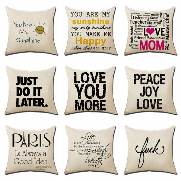 17 Styles Letters Pillow Case Cover Sunshine Lover Pillowcase Linen Car Living Room Sofa Cushion Cover Pad 18