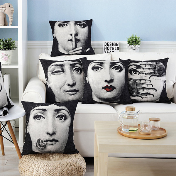 18 Styles Fornasetti Portrait Pillow Case Cover For Sofa Car Cushion Girl Art Pillow Cover Flax Pillowslip Bedding 45cm NNA581