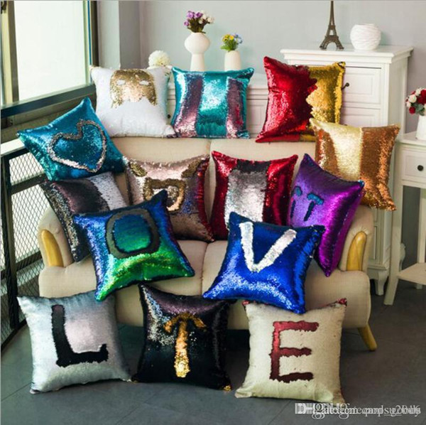 13 colors Sequin Pillow Case Reversible Sequin Mermaid Glitter Sofa Cushion Cover Pillow Case Double Color Pillowslip Case cover 40*40cm