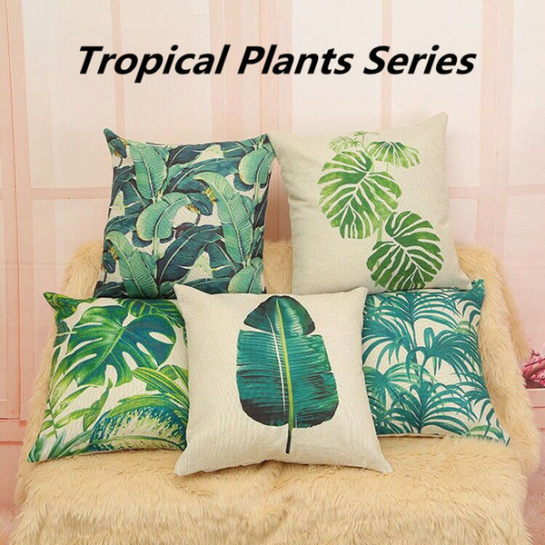 24 Styles Tropical Plants Series Pillow Case Cover Green Plam Tree Leaves Floral Birds Printed Linen Cushion Cover 45cm NNA501 600pcs