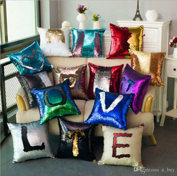 13 colors Sequin Pillow Case Reversible Sequin Mermaid Glitter Sofa Cushion Cover Pillow Case Double Color Pillowslip Case cover 40*40cm