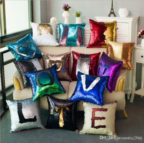 13 colors Sequin Pillow Case Reversible Sequin Mermaid Glitter Sofa Cushion Cover Pillow Case Double Color Pillowslip Case cover 40*40cm