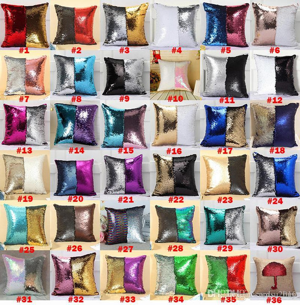 37 colors Sequin Pillow Case Reversible Sequin Mermaid Glitter Sofa Cushion Cover Pillow Case Double Color Pillowslip Case cover 40cmx40cm