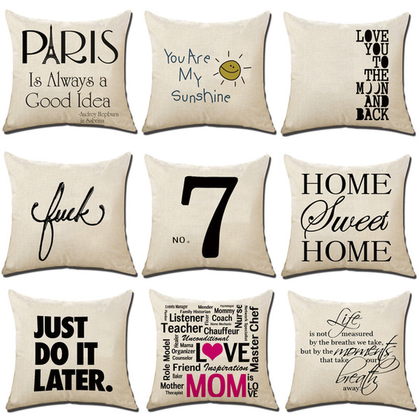 17 Styles Letters Series Pillow Case Cover Sunshine Lover Pillowcase Linen Car Living Room Sofa Cushion Cover Pad 18