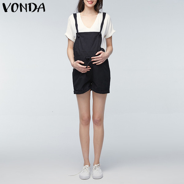 VONDA Rompers Womens Jumpsuit 2019 Summer Pregnant Casual Sleeveless Maternity Clothings Pregnancy Pants Trousers Plus Size 5XLMX190910