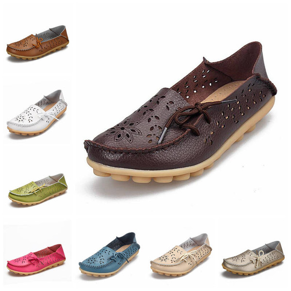 Flat Shoes Women Doug Lazy Shoes Sandals Summer Soft Shallow Flats Loafers Mother Multi-Colored Hollow out Breathable Leather Shoe CLS514