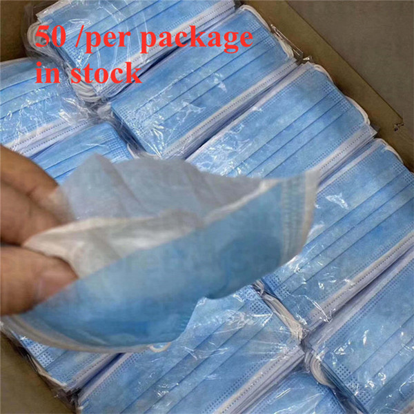 50PCS/Lot Disposable Face Masks Women Men Elastic Ear Loop 3 Ply Breathable Anti Dust Air Pollution Respirator Protection Mouth Mask E31301