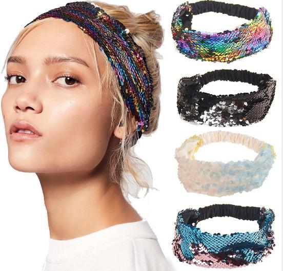 Fashion Sequins Headband Mermaid Sequin Head wear Double-sided Flip Color Hair Band Fashion Hair Accessories 10 colors