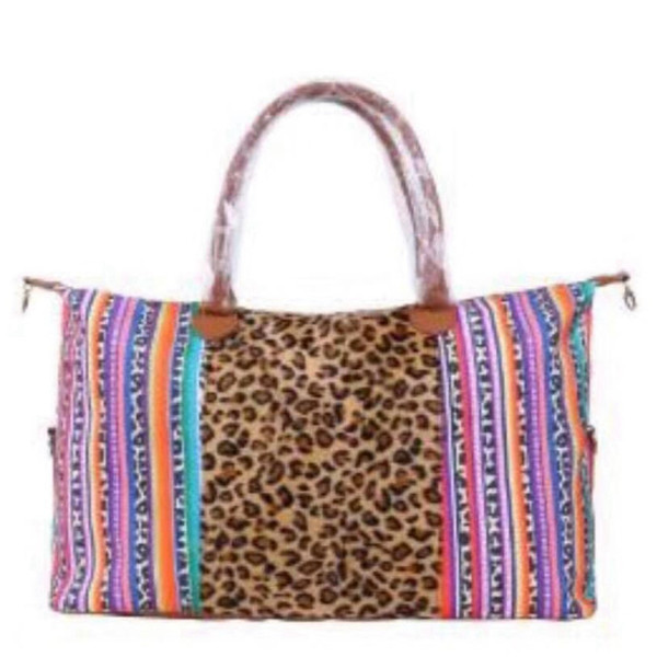 Fashion Woman Leopard Tote Rainbow Stripe Packages Floral Printing Outdoor Travel Camp Large Capacity Bag TA-TA1053