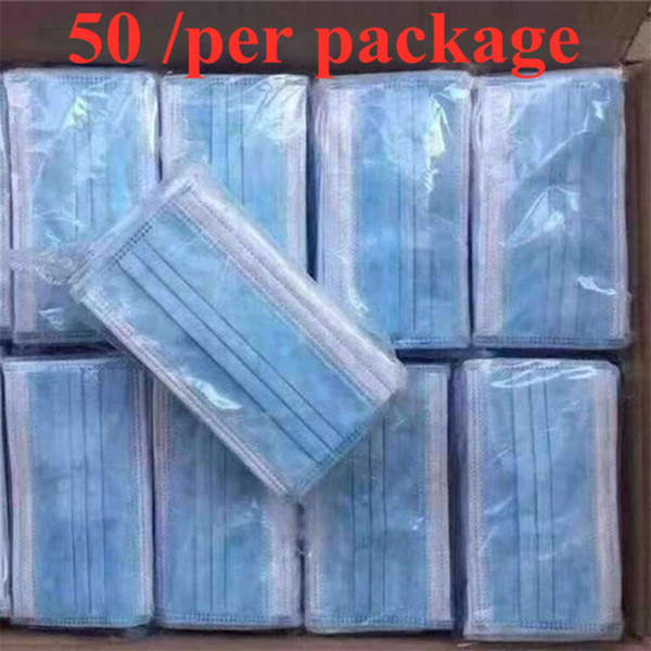 50PCS/Lot Disposable Face Masks with Elastic Ear Loop 3 Ply Breathable Anti Dust Air Pollution Respirator Protection Mouth Mask E31301