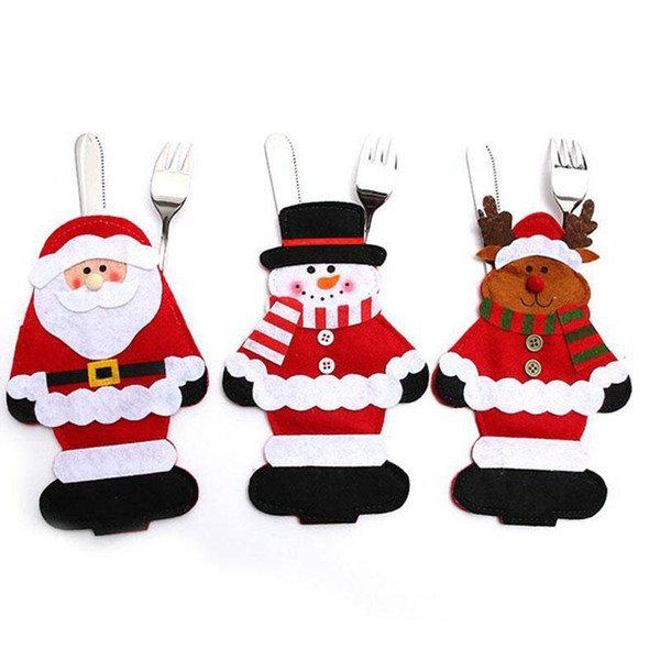 Xmas Knife fork set cartoon Santa Claus snowman elk deer Cutlery set Christmas home decorations Utensils bag ZY190916 100pcs