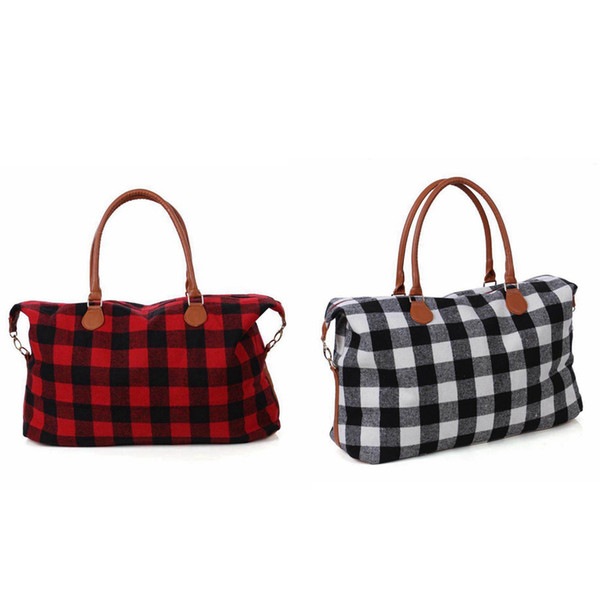 Check Handbag Red Black Plaid Bags Large Capacity Travel Tote with PU Handle Sports Yoga Totes Storage Maternity Bags 10pcs RRA2353