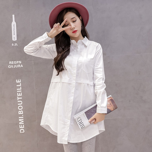 9938# 2019 Spring Summer Fashion White Cotton Maternity Blouses A Line Loose Shirts Clothes for Pregnant Women Pregnancy TopsMX190912