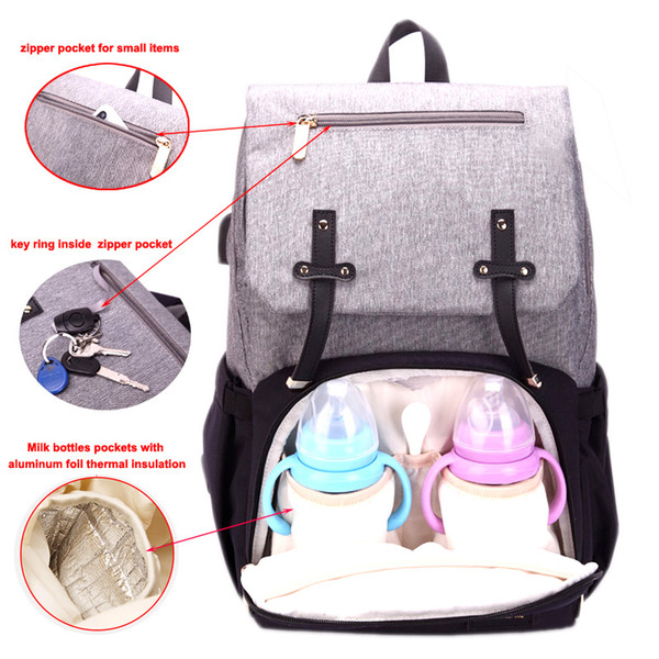 2020 Diaper Bag Mummy Daddy Backpack Baby Stroller Bag Waterproof Oxford Handbag Nursing Nappy Bag Kits USB Rechargeable Holder