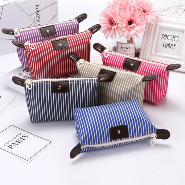 Striped Dumplings cosmetic bag Korean version of waterproof Cosmetic Portable Storage Bag Dumpling Clutch Bag Zipper Purse