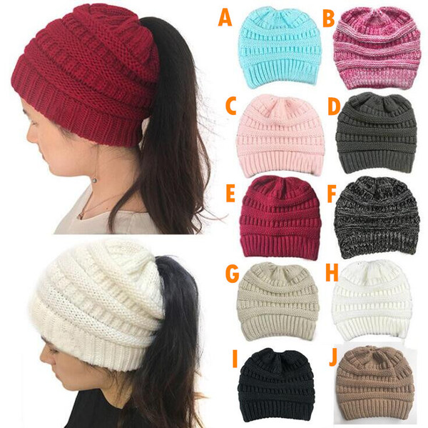 New Knitted Women Ponytail Hats Girls Winter Outdoor Slouchy Beanie Caps Women Winter Warm Knitted Beanie Hats Mens Casual Beanies