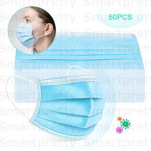 50pcs/lot Disposable Face Masks with Elastic Ear Loop 3 Ply Breathable Anti-Dust Air Pollution Flu Respirator Protective Mouth Mask E31301