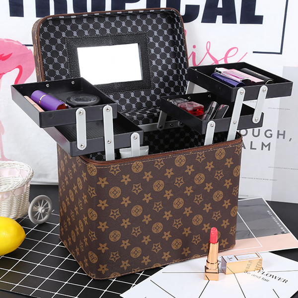 Women Portable Makeup Case Bag Ladies Professional Large Capacity Portable Fashion Cosmetic Storage Travel Bag LJJR913