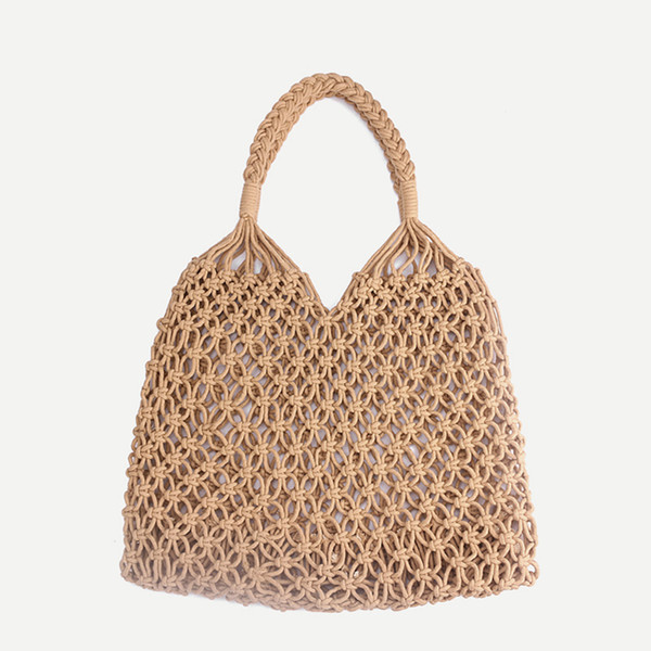 Fashion Beach Woven Bag Mesh Rope Weaving Tie Buckle Reticulate Hollow Straw Bag No Lined Net Shoulder Bag RRA654