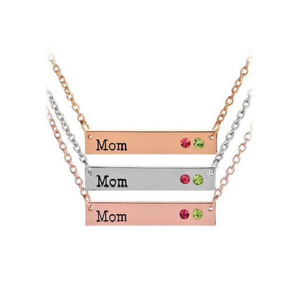 Crystal Mom Nana Mommy Necklace Birthstone Horizontal Bar Necklaces with silver rose gold Chain for Women Fashion Jewelry free ship 9 colors