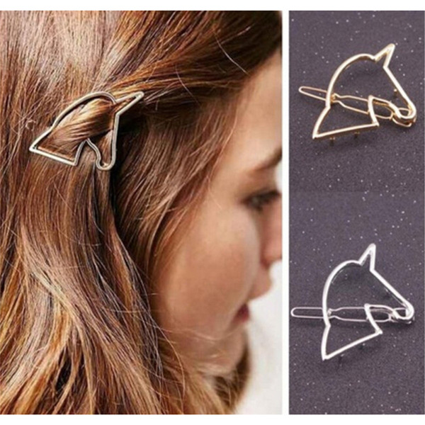 Women Hollow Out Unicorn Hairpin Gold/Silver Unicorn Barrettes female Unicorn Hair Clip Headwear Hair Accessory B11