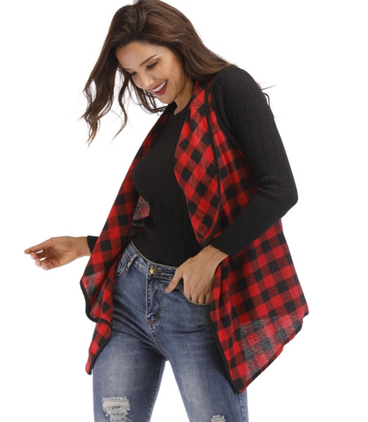 Lapels Sleeveless Cloak Woolen Coat Fall Casual Plaid Women outfit Tops Turn Down Neck Cardigans Girls Waistcoat