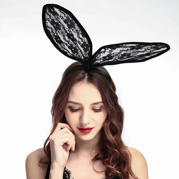 Women Head-hood Lace Head Band Fashion Long rabbit Ears Lace fabric 2018 New Arrivals