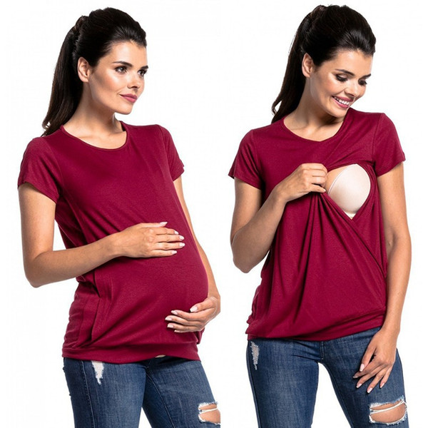 Plus Size Pregnant Women Breast Feed T-shirt Summer Short Sleeve Top for Women Tee Maternity Feed Kids Tee