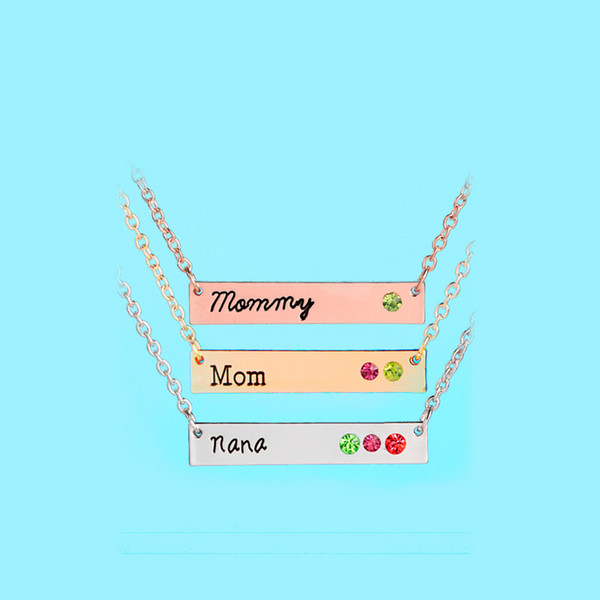 Crystal Mom Nana Mommy Necklace Birthstone Horizontal Bar Necklaces with silver rose gold Chain for Women Fashion Jewelry free ship AA1901