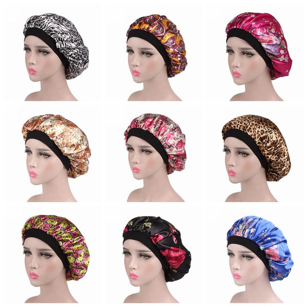 10Colors Wide Band Satin Bonnet Cap Floral Printed comfortable night sleep hat Luxury hair loss cap women Maternity hat Beanies