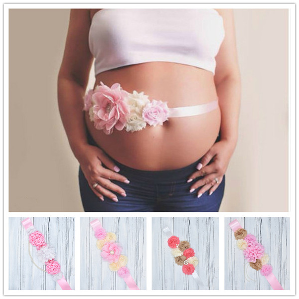 Pregnant woman flower Sash 4 styles ribbon flower lace imitation pearls Maternity Sash for pregnancy photograph props Maternity Photos Prop